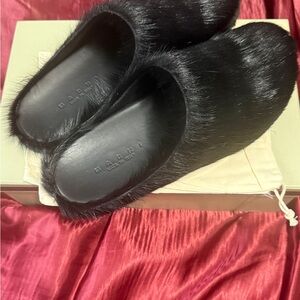 Marni Black Furry Mules & Clogs
